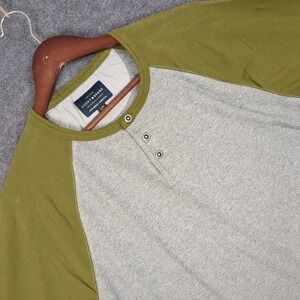 Lucky Brand Saturday Stretch Shirt Mens Large Gray Green Raglan Long Sleeve